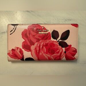 Kate Spade Cameron Street Roses Stacy Leather Bifold Snap Wallet Pink sand Multi